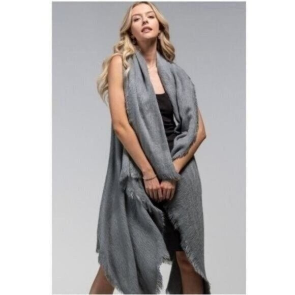 Soft Gray Sleeveless Fringe Wrap Scarf Shaw/Vest For Women - Picture 2 of 5